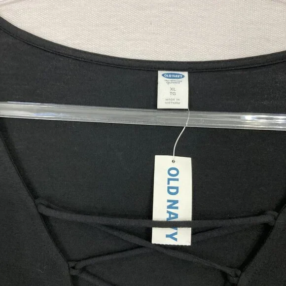 New Old Navy Black‎ Soft Stretch Lace Up Long Sleeve Casual Top XL - Picture 3 of 8